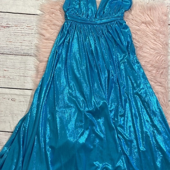 NWT RETROFETE Tova Shimmer Halter Dress in Aqua Blue - Picture 9 of 11